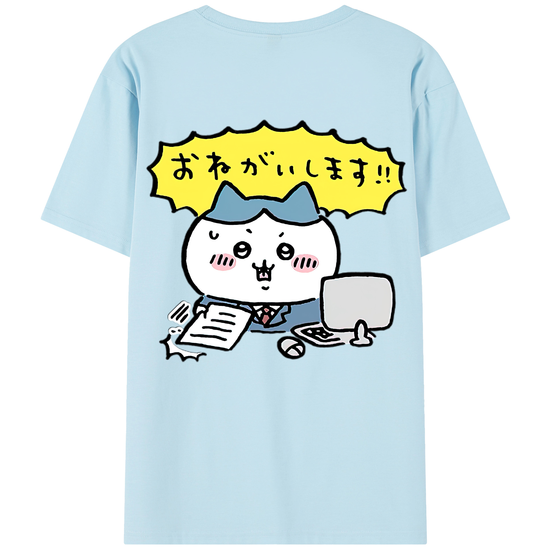 （画像用） ちいかわ ハチワレ Chii-kawa hachiware 綿100％半袖Tシャツ（背面プリント）
